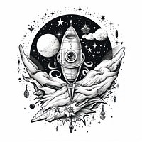 Space themed drawing sketch tattoo.