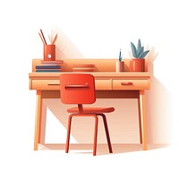 Study desk flat vector illustration furniture table chair.