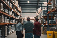 Three people in a warehouse architecture adult togetherness.