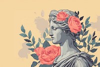 Ancient female Greek sculpture decorate with Rose flowers rose painting pattern.