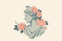 Ancient female Greek sculpture decorate with Rose flowers rose drawing sketch.