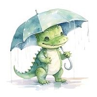 Alligator hugging umbrella cartoon animal representation.