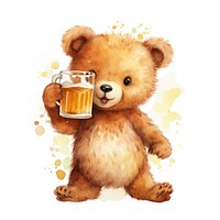 Bear hugging big beer glass cartoon drink cute.