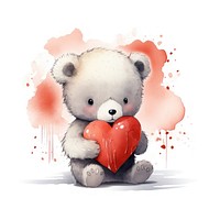 Bear hugging big broken heart cartoon animal cute.