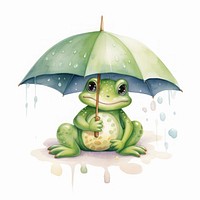 Frog hugging umbrella amphibian cartoon animal.