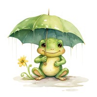 Frog hugging umbrella amphibian cartoon animal.
