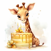Giraffe hugging big cake animal dessert cartoon.
