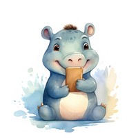 Hippo hugging phone animal cartoon mammal.