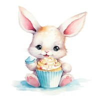 Rabbit hugging big cupcake animal dessert cartoon.