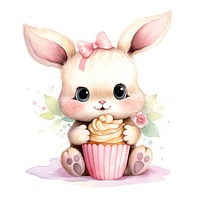 Rabbit hugging big cupcake dessert cartoon cute.