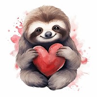 Sloth hugging big broken heart cartoon mammal animal.