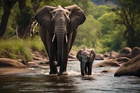 Elephant with baby elephant wildlife outdoors walking.