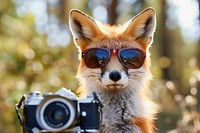 Fox wearing sunglasses selfie camera mammal animal.