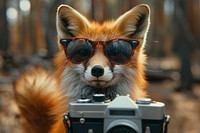 Fox wearing sunglasses selfie wildlife mammal animal.