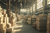A large indoor warehouse with lots of boxes architecture building wood.