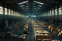A large indoor warehouse with lots of boxes architecture building technology.