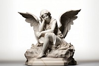 Adoring kneeling angel statue art sculpture representation.