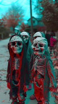 Anaglyph kids in halloween red representation togetherness.