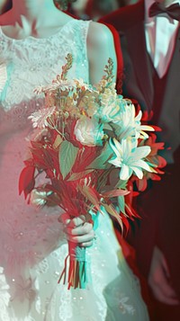 Anaglyph wedding couple flower petal red.