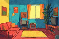 Cute living room illustration architecture furniture painting.