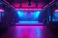 Empty neon club stage light architecture illuminated.