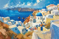 Fascinating beautiful greece santorini painting blue sky.