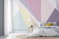 Pastel geometric retro wall bedroom architecture furniture.