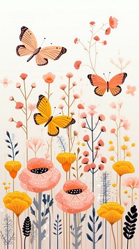 Cross stitch flower filed butterfly painting graphics.