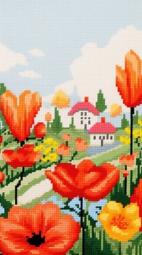 Cross stitch flower living room embroidery graphics pattern.