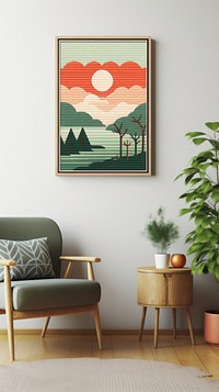 Cross stitch living room furniture painting nature.