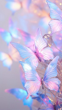 Holographic butterflies graphics flower petal.
