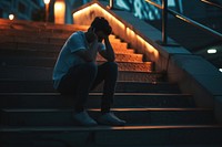 Photo of a nervous man sitting worried anxiety.