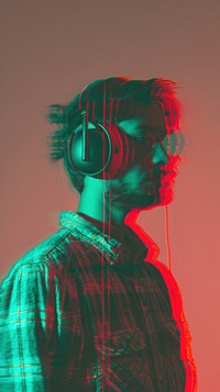 Anaglyph man with headphone headphones photography light.