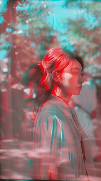 Anaglyph east asian woman photography portrait red.