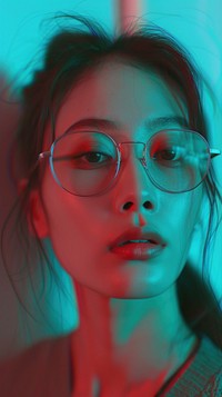 Anaglyph east asian woman photography portrait glasses.