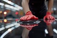 Car polish wax worker hands polishing car cleaning adult glove.