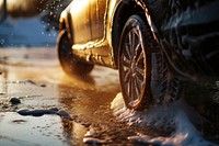 Car wash foam water vehicle wheel tire.