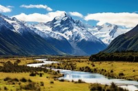 Beutiful mountains in New Zealand wilderness landscape outdoors.