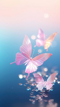 Pastel hologram with butterflys outdoors nature flower.