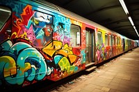 Old subway station graffiti vehicle train.