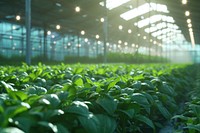 Smart indoor agriculture in large landscape greenhouse vegetable gardening.