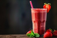 Strawberry smoothie in glass strawberry milkshake fruit.