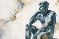 The Thinker Sculpture marble watercolor minimal background painting sculpture art.