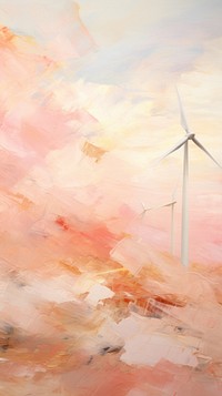 Wind turbine sunset abstract windmill painting.
