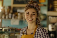 Young woman waiter smile working entrepreneur.
