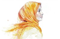 Hijab painting portrait drawing.