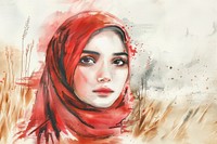 Hijab painting portrait drawing.