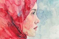Hijab portrait painting drawing.