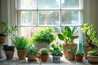 Indoor plants window windowsill arrangement.