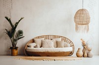 Interior space decorated in boho style architecture furniture cushion.